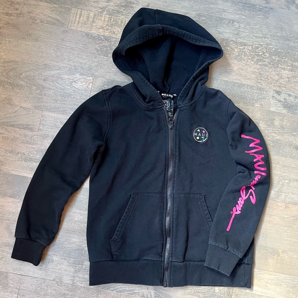 MAUI AND SONS Solid Zip Front Girls Hoodie. Color: BLACK. Size: M (10/12).